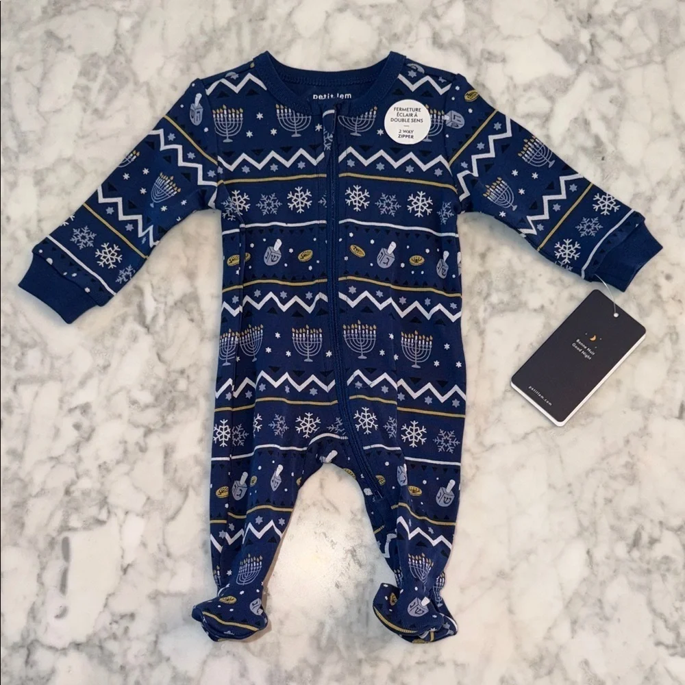 Petit Lem Blue Festive Patterned Footie